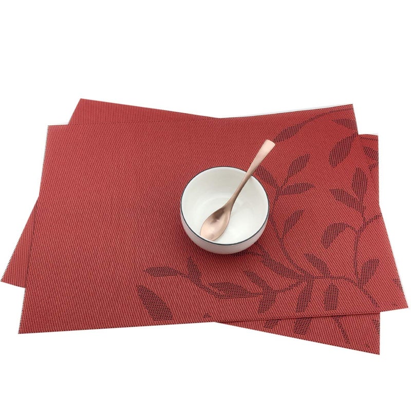 Gugrida Place Mats PVC Set of 6, Table Placemats Set of 6 PVC Table Mats Natural Color (6 pcs, Red Leaves) - Image 5